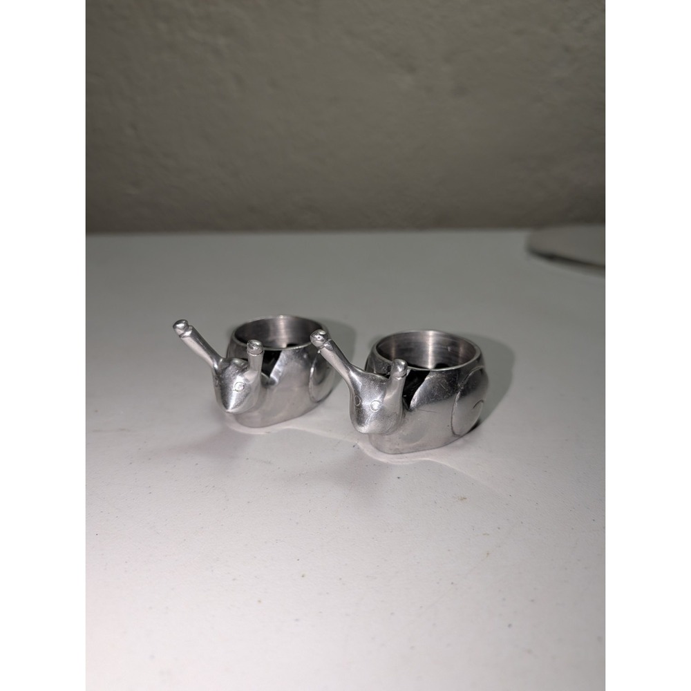 Vintage Aluminum Tea Light Candle Holder Tiny Snail Silver Set Of‎ Two